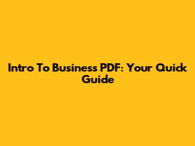 Intro To Business PDF: Your Quick Guide