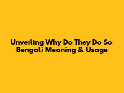 Unveiling 'Why Do They Do So': Bengali Meaning & Usage